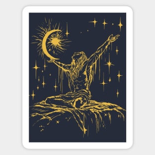 "Celestial Enlightenment – Mystical Man Reaching for the Stars Sticker